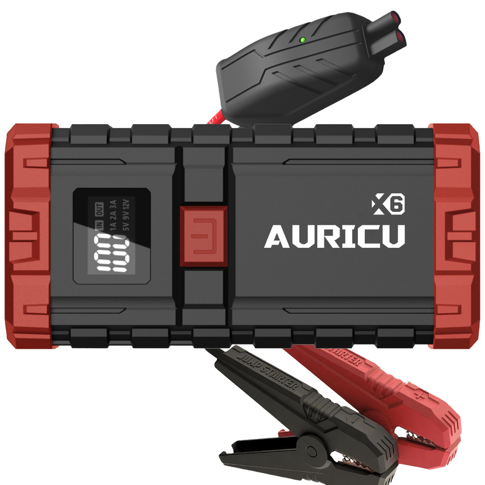 AURICU X6 1600A UltraSafe Car Battery Jump Starter, 12V Battery Booster Pack, Jump Box, Portable Charger and Jumper Cables for 6.0L Gasoline and 3.5L Diesel Engines