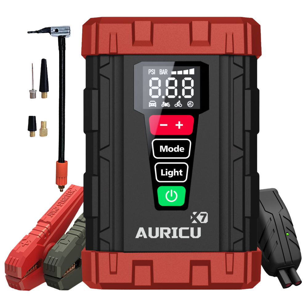 AURICU X7 1750A Jump Starter with 150 PSI Air Compressor Tire Inflator - 7.0L Gasoline and 4.5L Diesel Engines