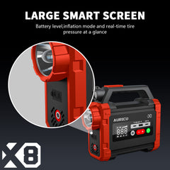 AURICU X8 2400A Jump Starter with 150 PSI Air Compressor Tire Inflator - 8.0L Gasoline and 6.0L Diesel Engines