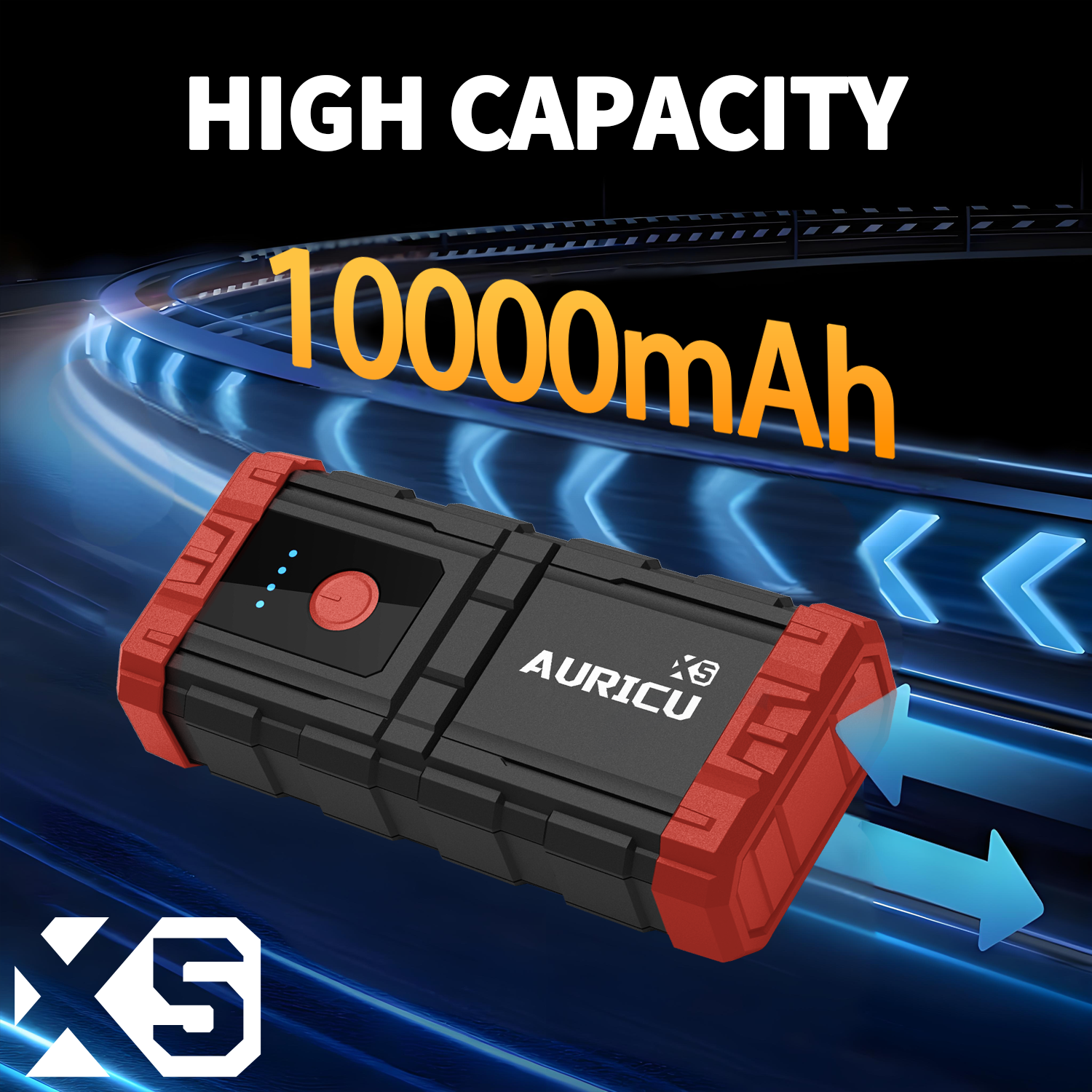 Auricu X5 1000A UltraSafe Car Battery Jump Starter, 12V Jump Starter Battery Pack, Battery Booster, Jump Box, Portable Charger and Jumper Cables for 4.0L Gasoline and 2.5L Diesel Engines