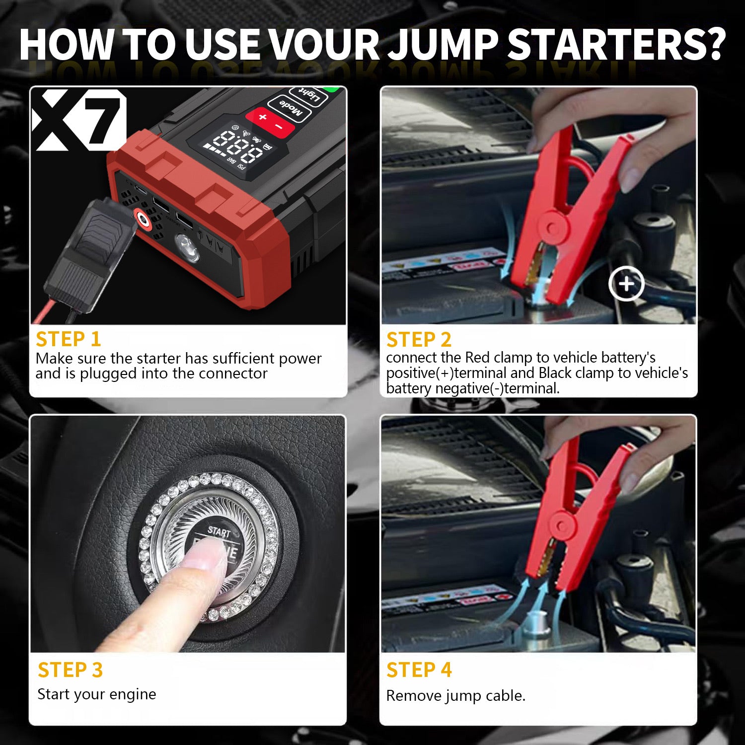 AURICU X7 1750A Jump Starter with 150 PSI Air Compressor Tire Inflator - 7.0L Gasoline and 4.5L Diesel Engines