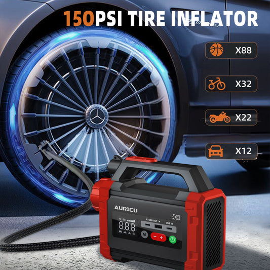 AURICU X8 2400A Jump Starter with 150 PSI Air Compressor Tire Inflator - 8.0L Gasoline and 6.0L Diesel Engines