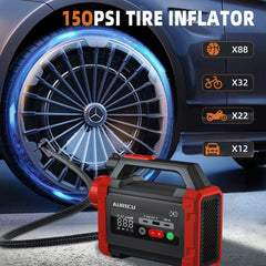 AURICU X8 2400A Jump Starter with 150 PSI Air Compressor Tire Inflator - 8.0L Gasoline and 6.0L Diesel Engines