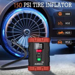 AURICU X7 1750A Jump Starter with 150 PSI Air Compressor Tire Inflator - 8.0L Gasoline and 6.0L Diesel Engines