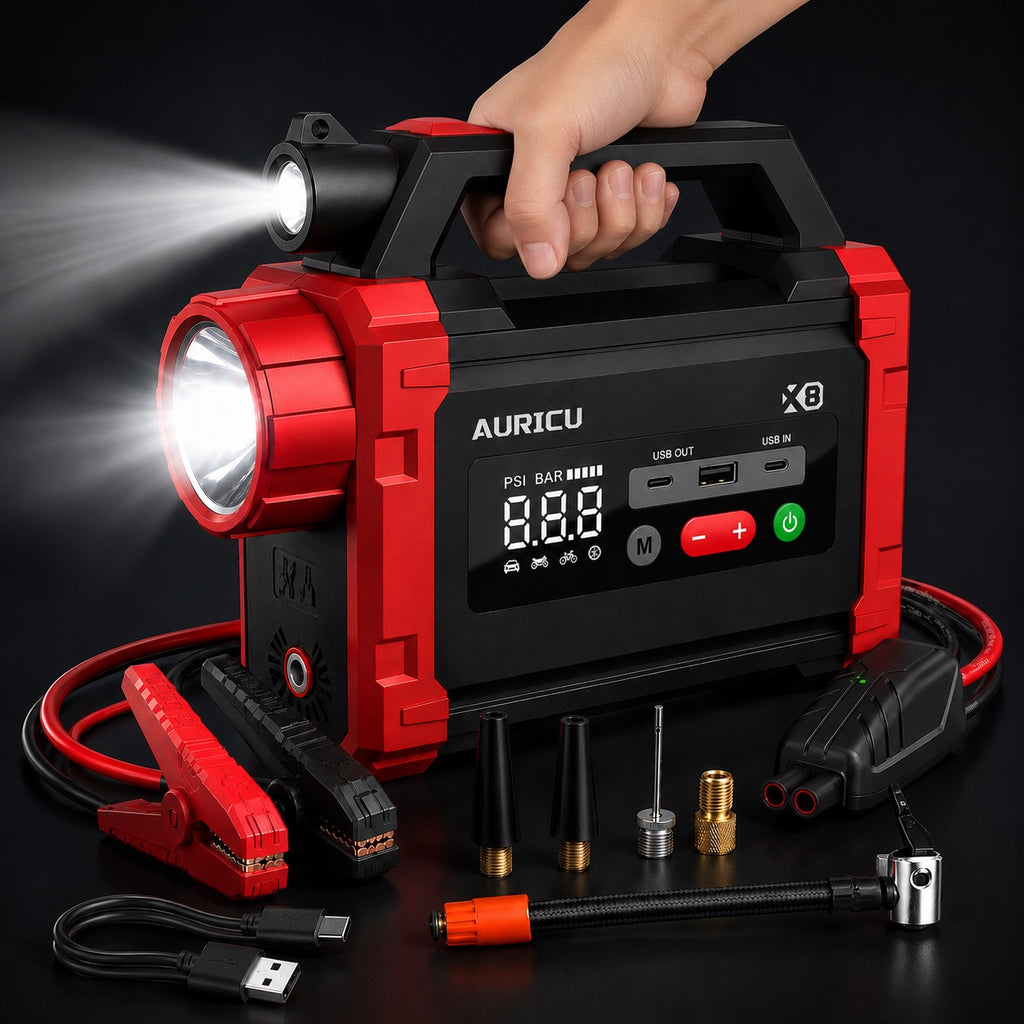 AURICU X8 2400A Jump Starter with 150 PSI Air Compressor Tire Inflator