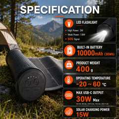 Portable Rollable Solar Panel Power Bank for Hiking, Camping and Extended Off-Grid Adventures