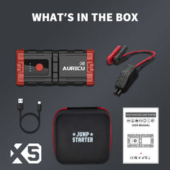 Auricu X5 1000A UltraSafe Car Battery Jump Starter, 12V Jump Starter Battery Pack, Battery Booster, Jump Box, Portable Charger and Jumper Cables for 4.0L Gasoline and 2.5L Diesel Engines