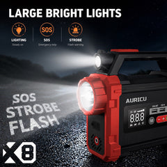 AURICU X8 2400A Jump Starter with 150 PSI Air Compressor Tire Inflator - 8.0L Gasoline and 6.0L Diesel Engines