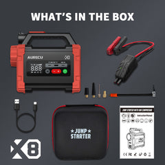 AURICU X8 2400A Jump Starter with 150 PSI Air Compressor Tire Inflator - 8.0L Gasoline and 6.0L Diesel Engines