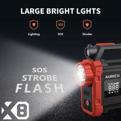 AURICU X8 2400A Jump Starter with 150 PSI Air Compressor Tire Inflator - 8.0L Gasoline and 6.0L Diesel Engines