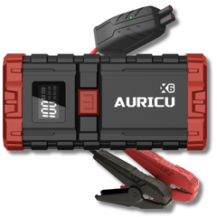 AURICU X6 1600A UltraSafe Car Battery Jump Starter, 12V Battery Booster Pack, Jump Box, Portable Charger and Jumper Cables for 8.0L Gasoline and 6.0L Diesel Engines